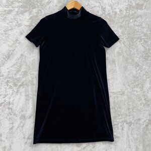 Madewell Black Velvet Mock Neck Mini Shift Dress 90s Grunge Goth Retro